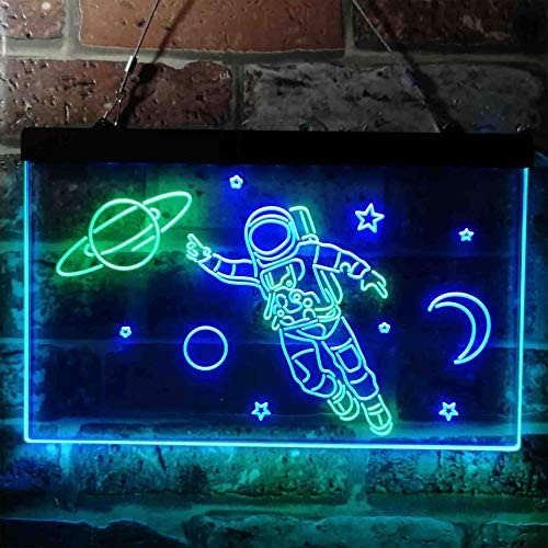 Astronaut Planets Stars Space Moon Dual LED Neon Light Sign